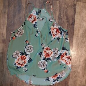 SHEIN Green Floral Wrap Top